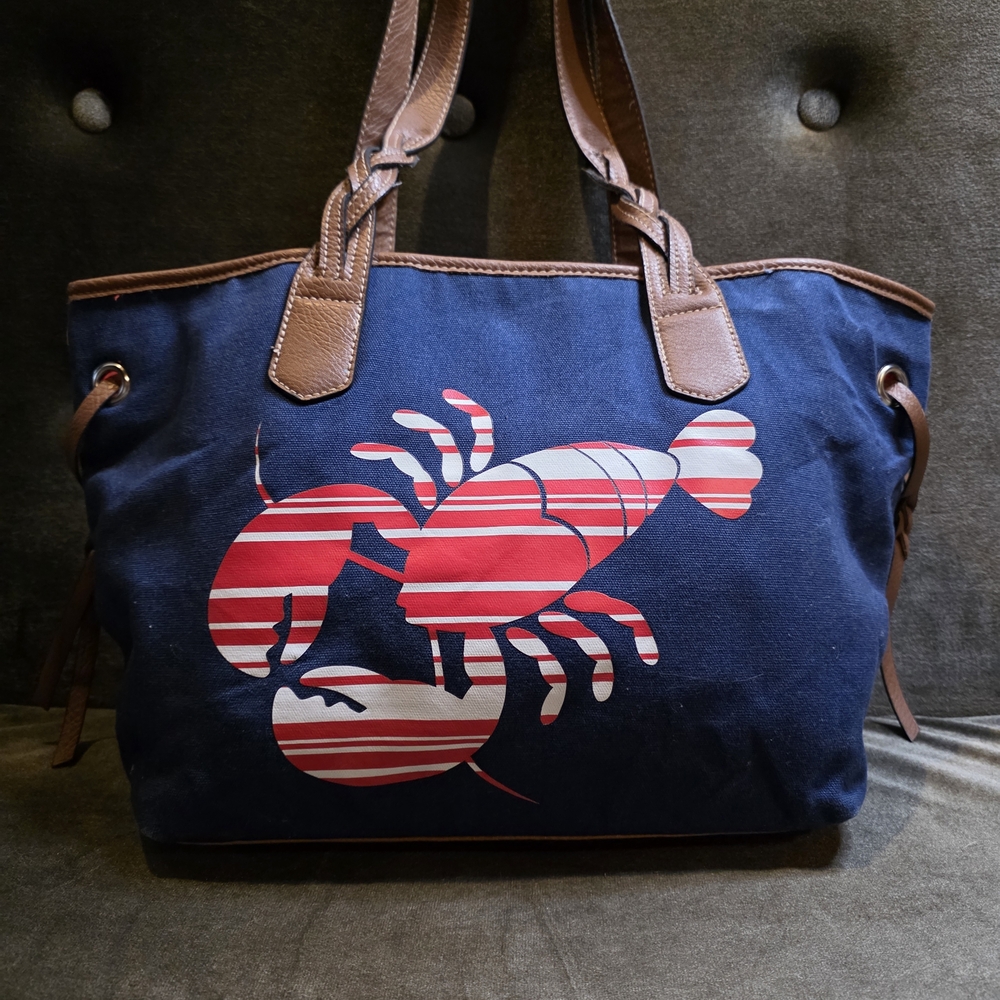 Summer Navy White Red Lobster Beach Tote Travel